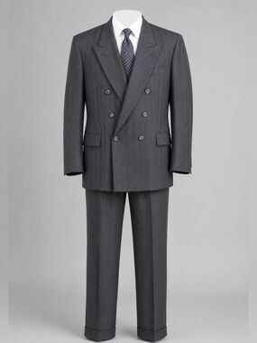 Vintage Haggar Imperial Men’s Gray Pinstripe Double-Breasted 2-Piece Suit Size 4